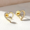 Gold Plated Copper Cubic Zirconia Heart Stud Earrings, French Vintage Romantic Jewelry view 3