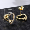 Gold Plated Copper Cubic Zirconia Heart Stud Earrings, French Vintage Romantic Jewelry view 5