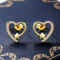 Gold Plated Copper Cubic Zirconia Heart Stud Earrings, French Vintage Romantic Jewelry view 2