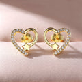 Gold Plated Copper Cubic Zirconia Heart Stud Earrings, French Vintage Romantic Jewelry view 4