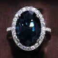 Elegant Oval Peacock Blue Zircon Women's Ring, Anniversary Celebration Statement Jewelry view 4