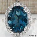 Elegant Oval Peacock Blue Zircon Women's Ring, Anniversary Celebration Statement Jewelry view 5