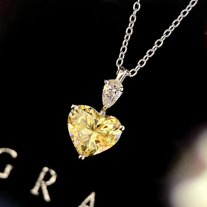 Minimalist Luxury Heart Necklace With Yellow Diamond Zircon Pendant Choker