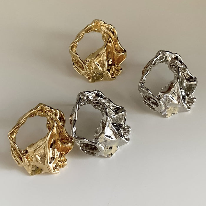 Korean Minimalist Irregular Hollow Geometric Alloy Drop Earrings With Silver Pins For Women
