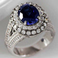 Fashion Women's Ring With Sapphire Blue Zircon Inlay, Anniversary Celebration Jewelry view 1