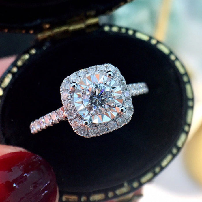 Classic Wedding Ring For Women Four Prong Round Zircon Micro Pave Luxury Bridal Jewelry