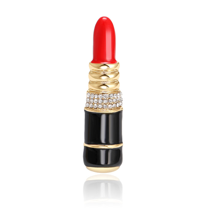 Alloy Enamel Lipstick Brooch With Rhinestones For Apparel Decoration