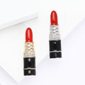 Alloy Enamel Lipstick Brooch With Rhinestones For Apparel Decoration view 3