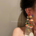 Acrylic Floral Tassel Drop Earrings With Silver Pins, Fairy Pastoral Statement OL Style view 2