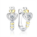 Korean Creative Heart Shape Earrings For Women, Two Tone Linked Heart Stud Ear Cuff Jewelry view 1