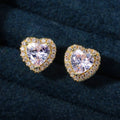 Classic Heart Shaped Zircon Stud Earrings For Women Full Rhinestone Rose Gold Plated Jewelry view 6