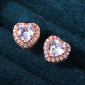 Classic Heart Shaped Zircon Stud Earrings For Women Full Rhinestone Rose Gold Plated Jewelry view 7