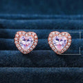 Classic Heart Shaped Zircon Stud Earrings For Women Full Rhinestone Rose Gold Plated Jewelry view 5