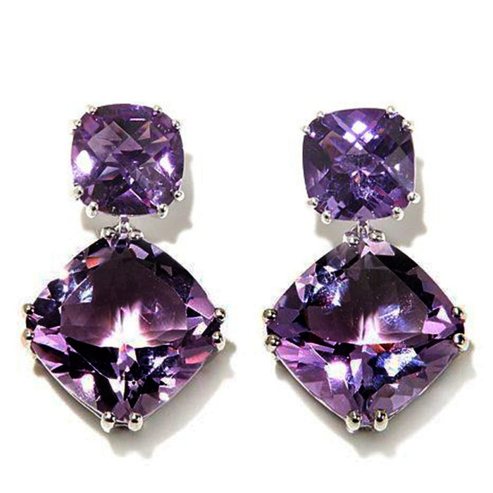 Elegant Purple Square Cubic Zirconia Drop Earrings For Women European American Jewelry