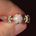 Simple Leaf Shape Synthetic Opal Ring Artificial Australian Opal Finger Jewelry For Women view 3