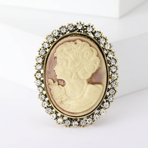 Alloy Gemstone Beauty Head Brooch For Womens Coat Decoration