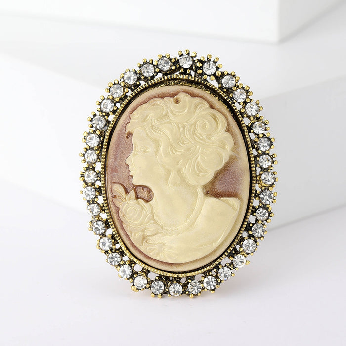 Alloy Gemstone Beauty Head Brooch For Womens Coat Decoration