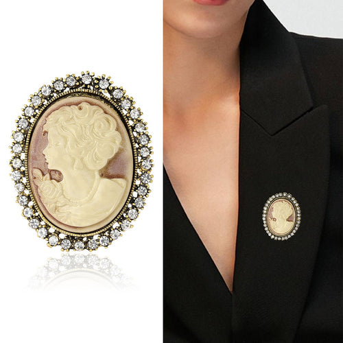 Alloy Gemstone Beauty Head Brooch For Womens Coat Decoration
