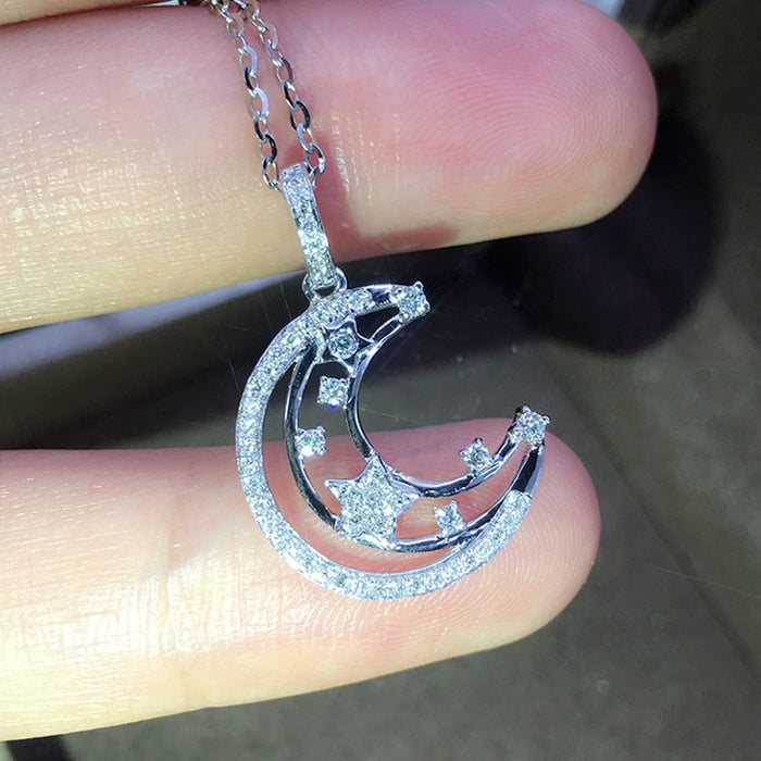 Simple Star And Moon Collarbone Necklace For Women, Korean Style Versatile Pendant Jewelry