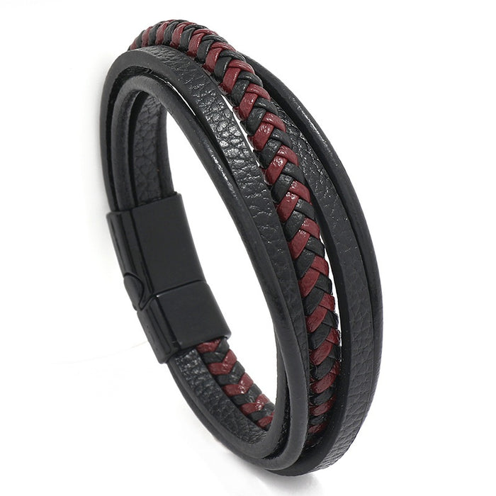 European American Simple Vintage Braided Leather Bracelet With Magnetic Clasp Fashion Bangle