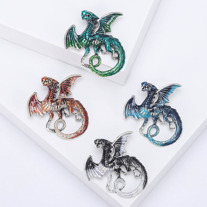 Metal Alloy Enamel Flying Dragon Brooch For Unisex Lapel Decoration
