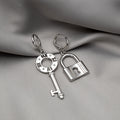 Elegant Korean Style Asymmetric Alloy Lock And Key Chain Drop Stud Hoop Ear Cuff Earrings view 2