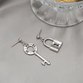 Elegant Korean Style Asymmetric Alloy Lock And Key Chain Drop Stud Hoop Ear Cuff Earrings view 4