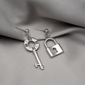 Elegant Korean Style Asymmetric Alloy Lock And Key Chain Drop Stud Hoop Ear Cuff Earrings view 3