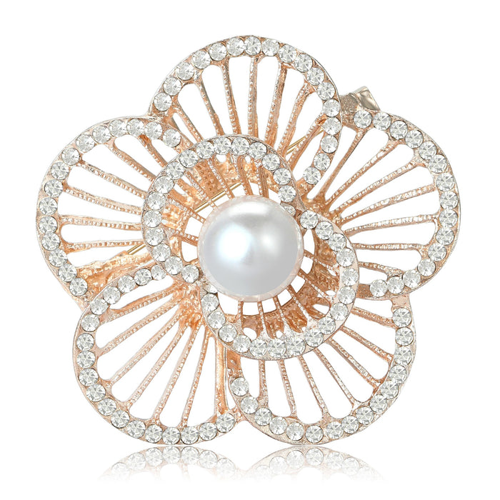 Alloy Pearl Rhinestone Flower Brooch Pin For Sweaters Coats And Suits