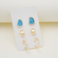 Elegant Korean Minimalist 3 Pair Set Irregular Enamel Studs With Gold Alloy Open Hoop Drop Earrings view 2
