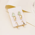 Elegant Korean Minimalist 3 Pair Set Irregular Enamel Studs With Gold Alloy Open Hoop Drop Earrings view 4