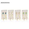 Elegant Korean Minimalist 3 Pair Set Irregular Enamel Studs With Gold Alloy Open Hoop Drop Earrings view 1