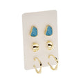 Elegant Korean Minimalist 3 Pair Set Irregular Enamel Studs With Gold Alloy Open Hoop Drop Earrings view 5