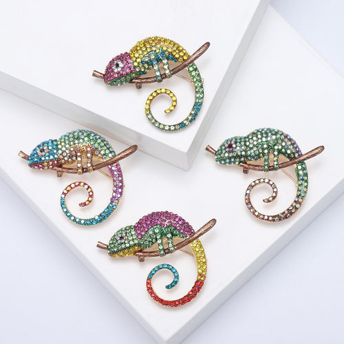 Alloy Enamel Chameleon Brooch With Rhinestones For Coat Decoration