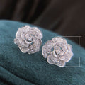 French Elegant Vintage Hollow Camellia Zircon Stud Earrings Valentine's Day Gift Jewelry view 4