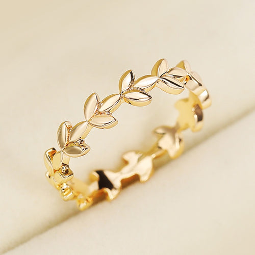 Fashion Rose Gold Vine Leaf Ring For Women Style Stackable Statement Finger Jewelry