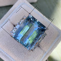 Luxury Oversized Blue Zircon Women's Engagement Ring Cross Border Fashion Jewelry view 4