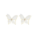 Elegant Korean Organza Butterfly Studs With Gold Alloy Trim And Rhinestone Center S925 Silver Pin Earrings view 5