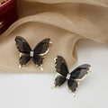 Elegant Korean Organza Butterfly Studs With Gold Alloy Trim And Rhinestone Center S925 Silver Pin Earrings view 2