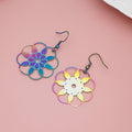 Colorful Stainless Steel Filigree Flower Butterfly Teardrop Fan Bohemian Ethnic Dangle Earrings view 3