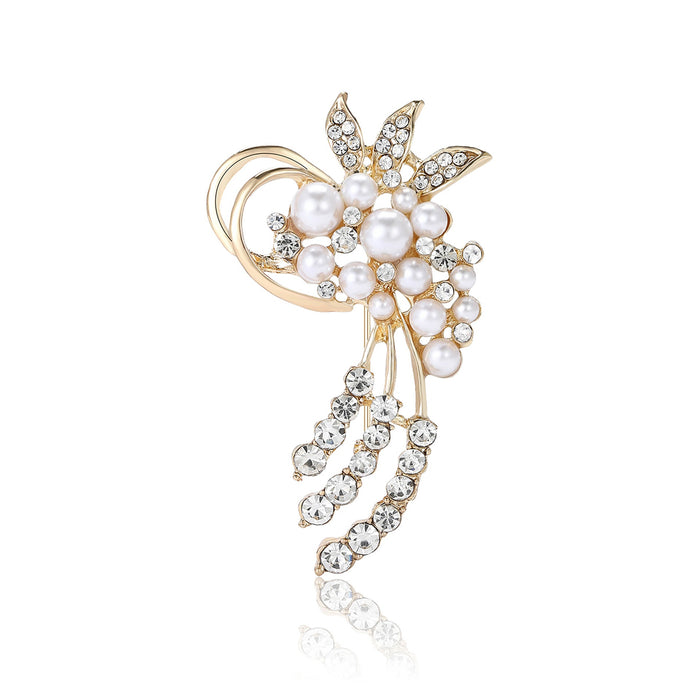 Alloy Pearl Flower Brooch For Women Suit And Coat Lapels
