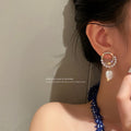 Korean Style Pearl Heart Drop Earrings With Rhinestone Hoop And Sterling Silver Posts view 1