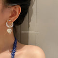 Korean Style Pearl Heart Drop Earrings With Rhinestone Hoop And Sterling Silver Posts view 3