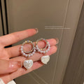 Korean Style Pearl Heart Drop Earrings With Rhinestone Hoop And Sterling Silver Posts view 2