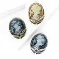 Two Tone Alloy Rhinestone Lady Portrait Brooch Scarf Ring view 3