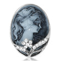 Two Tone Alloy Rhinestone Lady Portrait Brooch Scarf Ring view 2