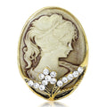 Two Tone Alloy Rhinestone Lady Portrait Brooch Scarf Ring view 1