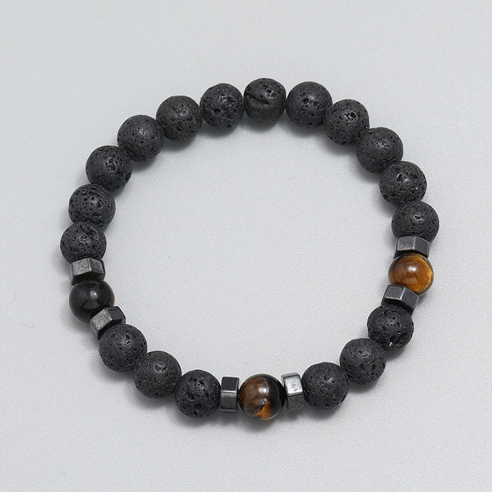 8mm Volcanic Stone Beaded Bracelet For Men And Women, Simple Vintage Elastic Wrist Jewelry