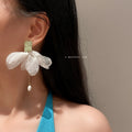 Korean Style Organza Fabric Long Drop Earrings With Silver Pins Irregular Geometric Light Luxury Jewelry view 4