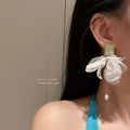 Korean Style Organza Fabric Long Drop Earrings With Silver Pins Irregular Geometric Light Luxury Jewelry view 2